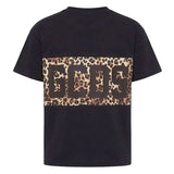 Gcds Kids T-Shirt Nero con Banda Animalier Logata per Bambine