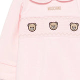 Moschino Kids Tutina Rosa con Colletto, Teddy Bear Ricamati e Logo per Neonate