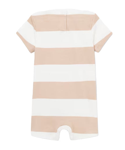 Lacoste Kids Pagliaccetto a Righe Bianco e Beige per Neonati