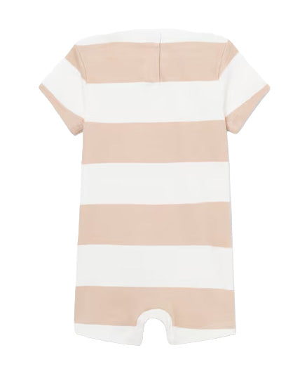 Lacoste Kids Pagliaccetto a Righe Bianco e Beige per Neonati