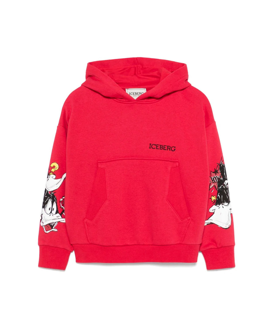 Iceberg Kids Felpa con Cappuccio Rossa con Stampa per Bambini
