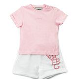 Iceberg Kids T-shirt Rosa con Stampa Retro con Short Bianchi per Neonate