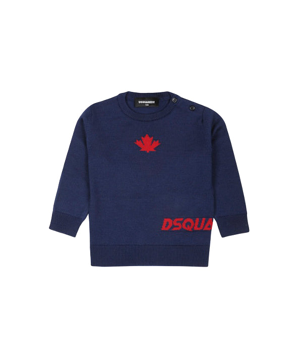 Dsquared2 Kids Maglioncino Blu con Stampa Logo Leaf per Neonati