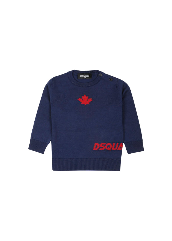 Dsquared2 Kids Maglioncino Blu con Stampa Logo Leaf per Neonati