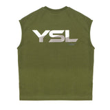 Yes London Kids Canotta Verde Oliva Monocolore con Scritta Logo sul Retro per Bambini