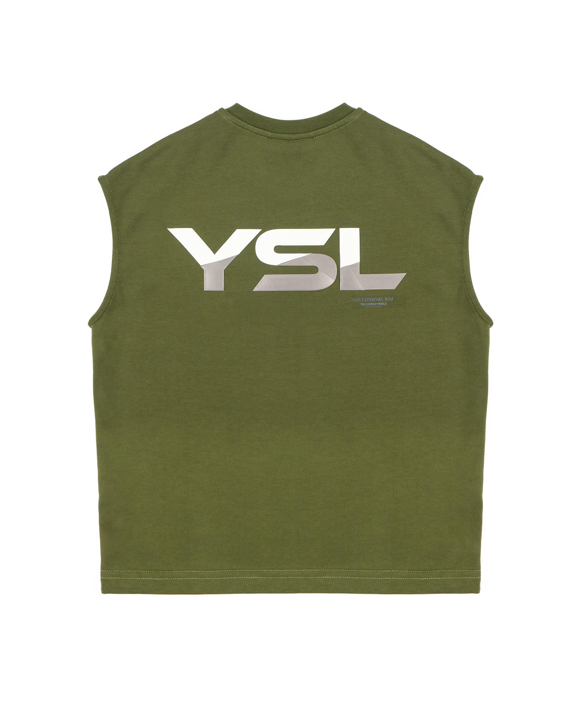 Yes London Kids Canotta Verde Oliva Monocolore con Scritta Logo sul Retro per Bambini