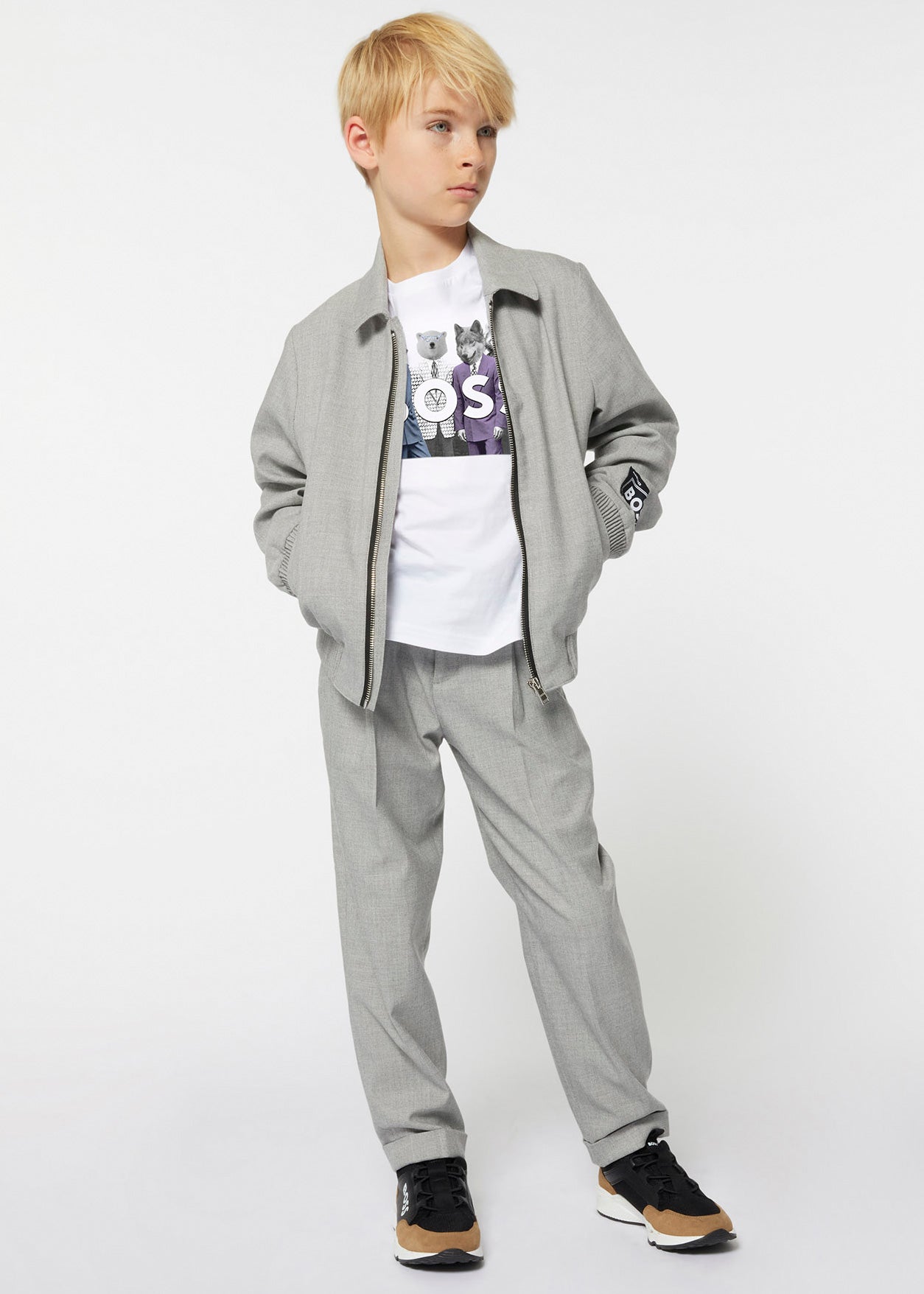 Boss Kids Pantaloni Grigio Straight Fit per Bambini