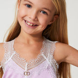 Twinset Kids Top Bianco/Viola con Pizzo per Bambine