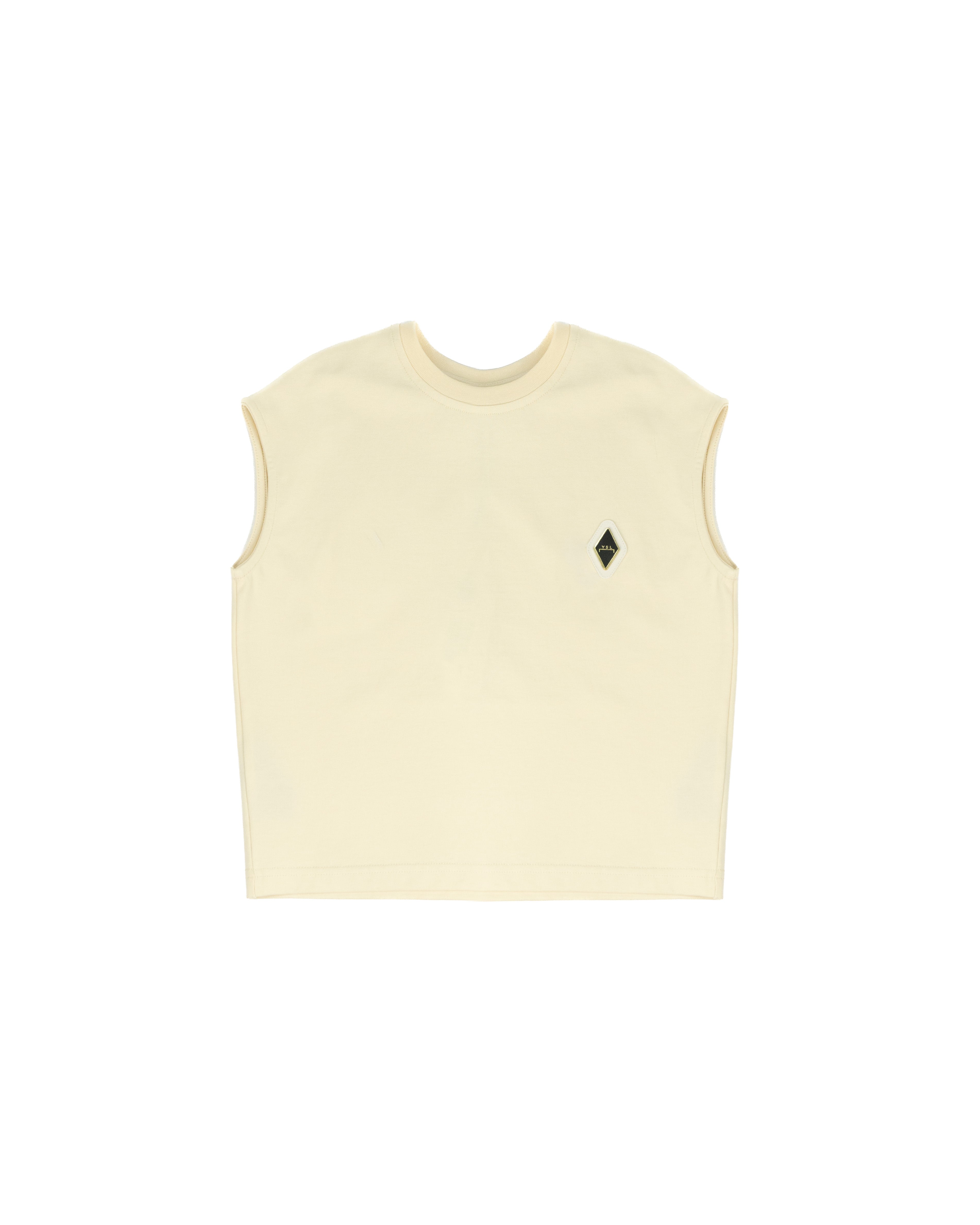 Yes London Kids Canotta Beige Monocolore con Applicazione Logo per Bambini