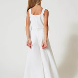 Twinset Kids White Jumpsuit with Bow for Girls