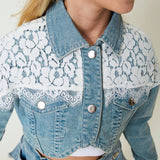 Twinset Kids Giacca Crop in Denim con Pizzo 