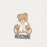 Moschino Kids Set Panna con Cappellino a Orecchie e Bavaglino con Stampa Teddy Bear e Logo per Neonati