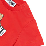 Moschino Kids T-Shirt Rosso con Logo Teddy Bear per Neonati