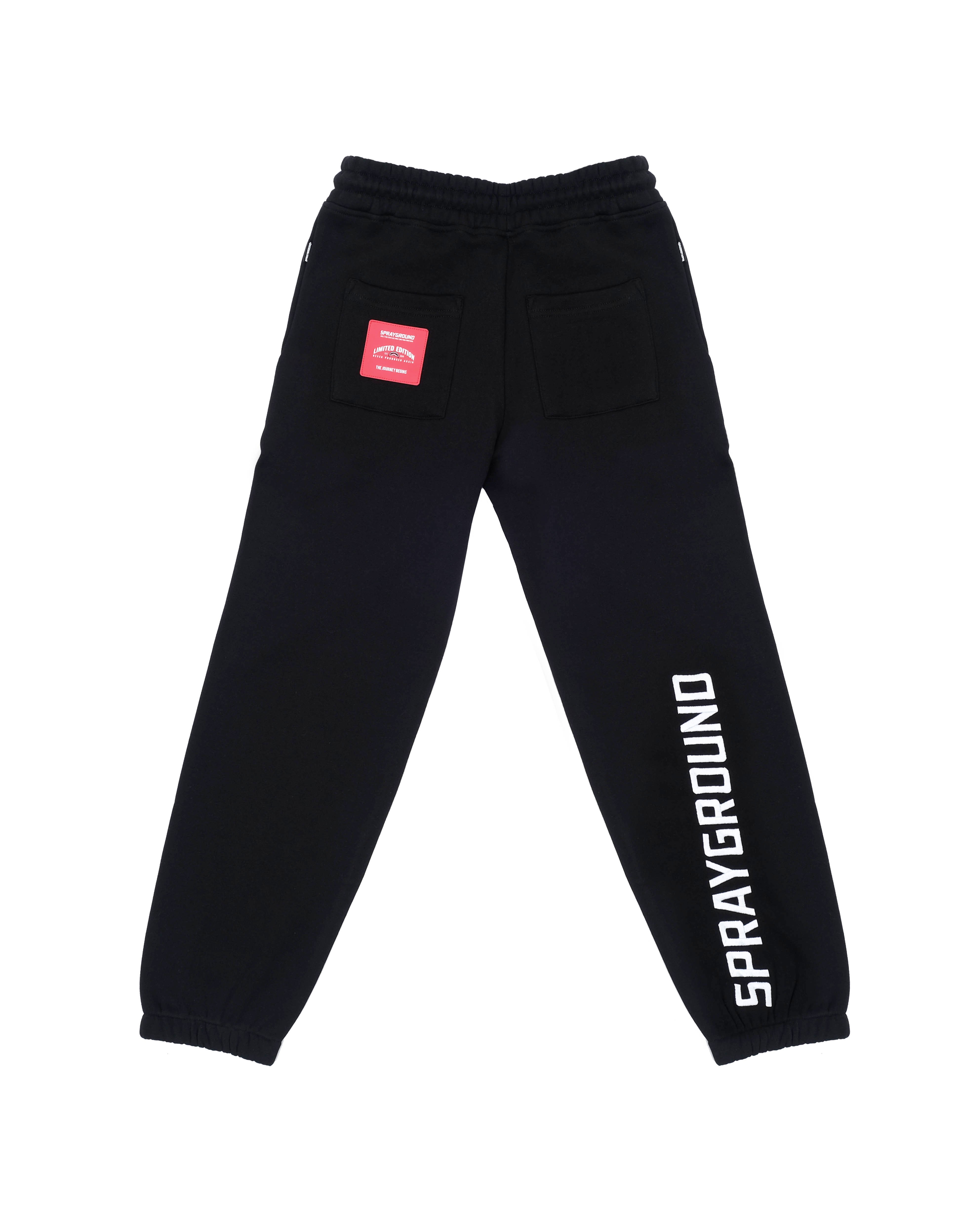 Sprayground Kids Pantalone Jogger Nero in Felpa con Logo Shark Mouth per Bambini