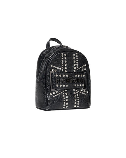 John Richmond Kids Zaino Nero in Pelle con Applicazioni per Bambine
