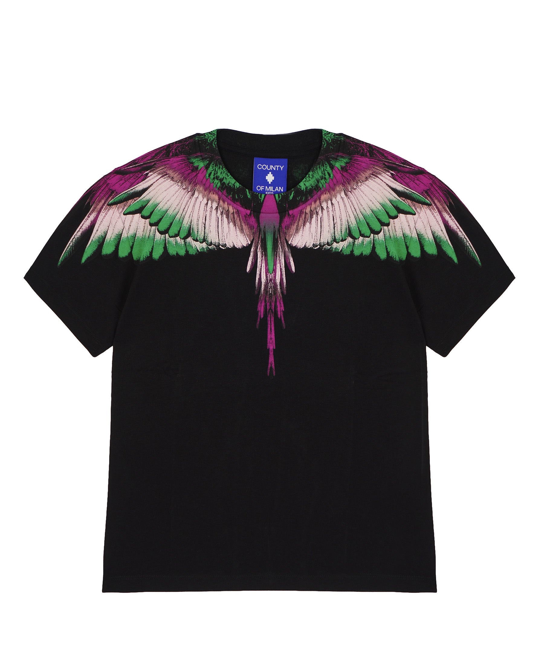 Marcelo Burlon County Of Milan Kids T-Shirt Nera con Grafica Ali per Bambini