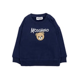 Moschino Kids Felpa Blu Navy a Maniche Lunghe con Stampa Teddy Bear e Logo per Neonati