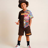 Sprayground Kids Bermuda Marrone a Scacchi con Stampa Logo per Bambini