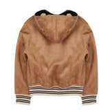 Yes London Kids Ecomontone Scamosciato Beige con Cappuccio e Zip per Bambini