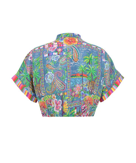 4giveness Kids Camicia Crop Fantasia Denim Mexicana per Bambine