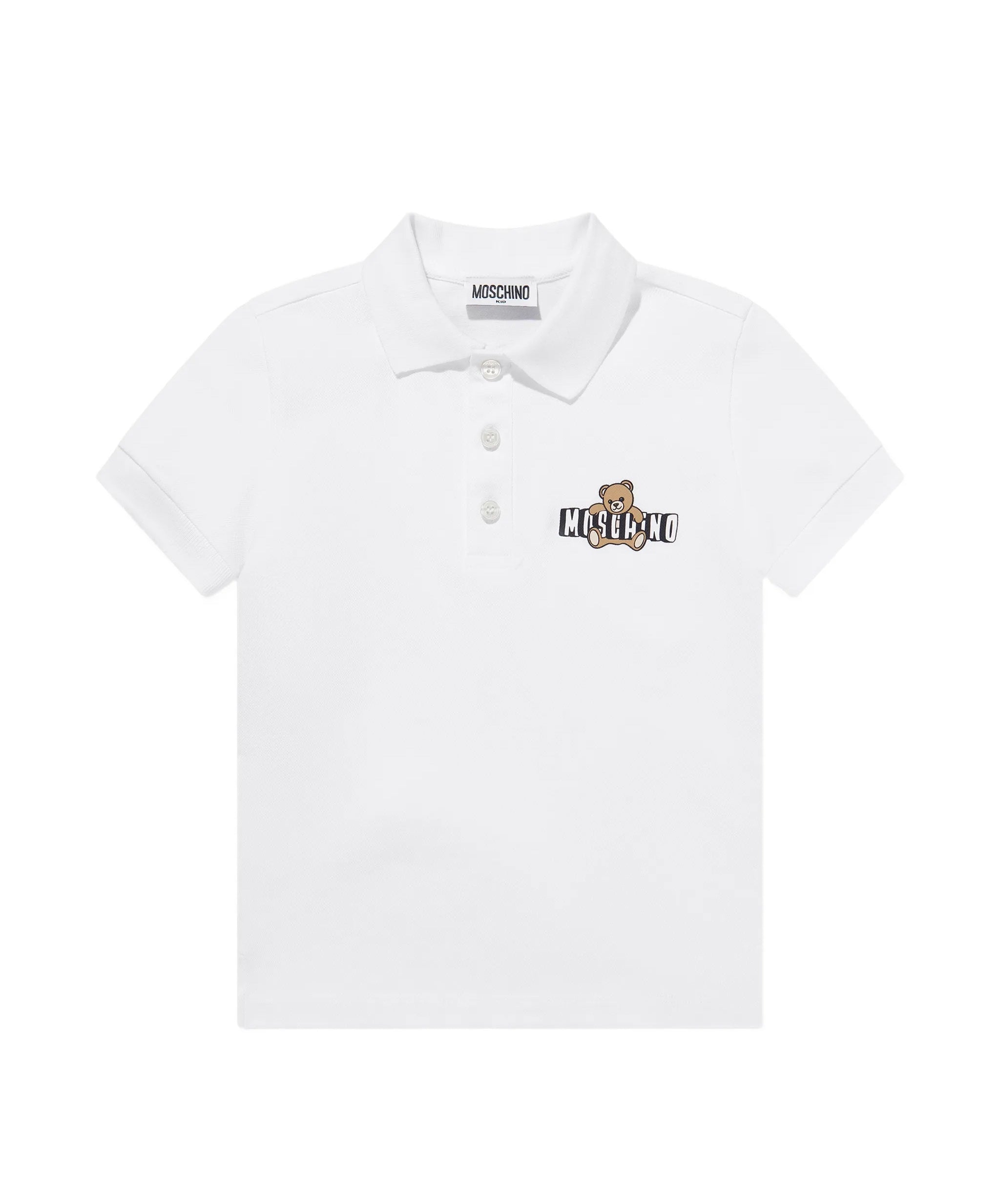 Moschino Kids Polo Bianco con Logo Teddy Bear per Bambini