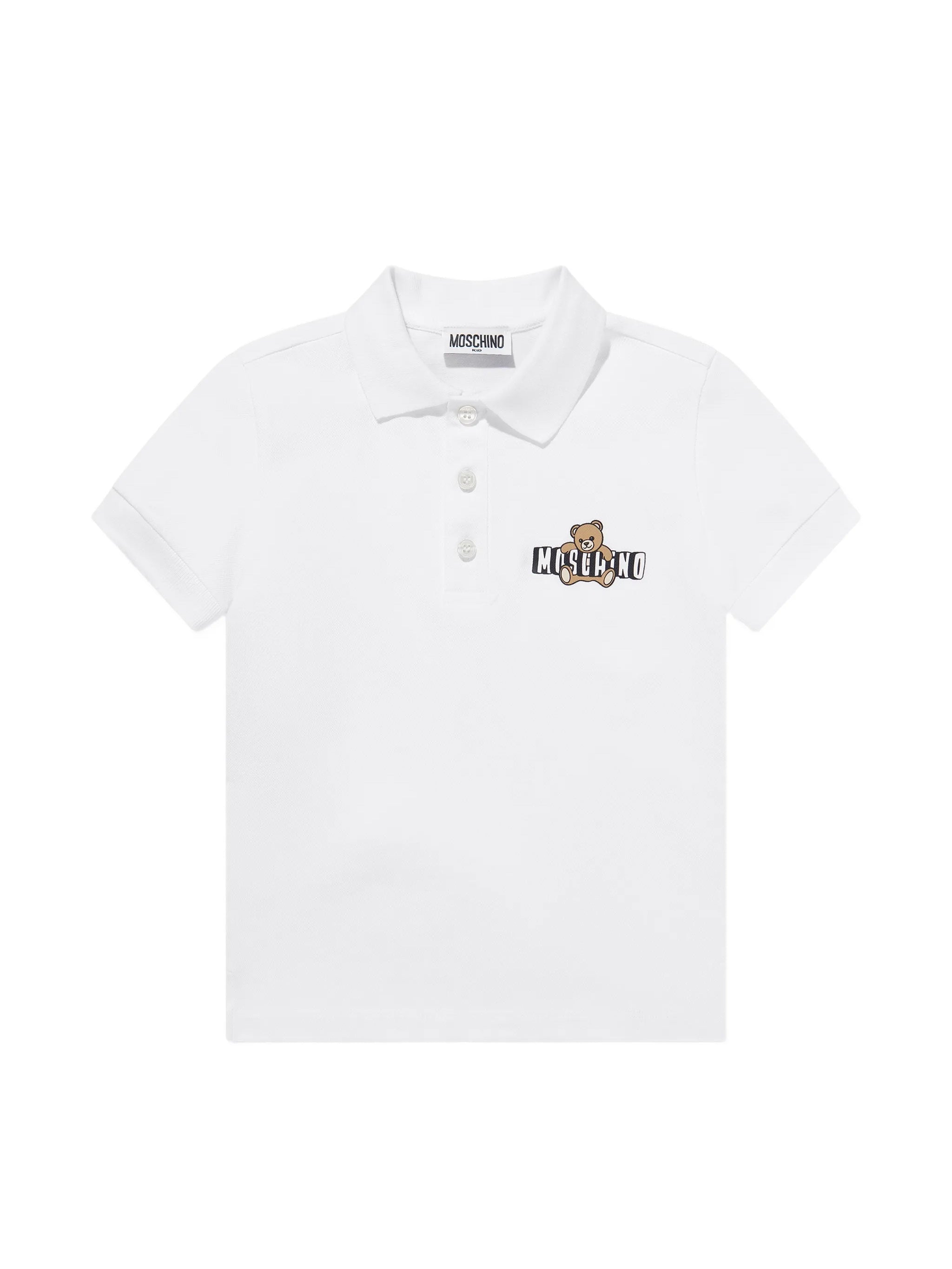 Moschino Kids Polo Bianco con Logo Teddy Bear per Bambini