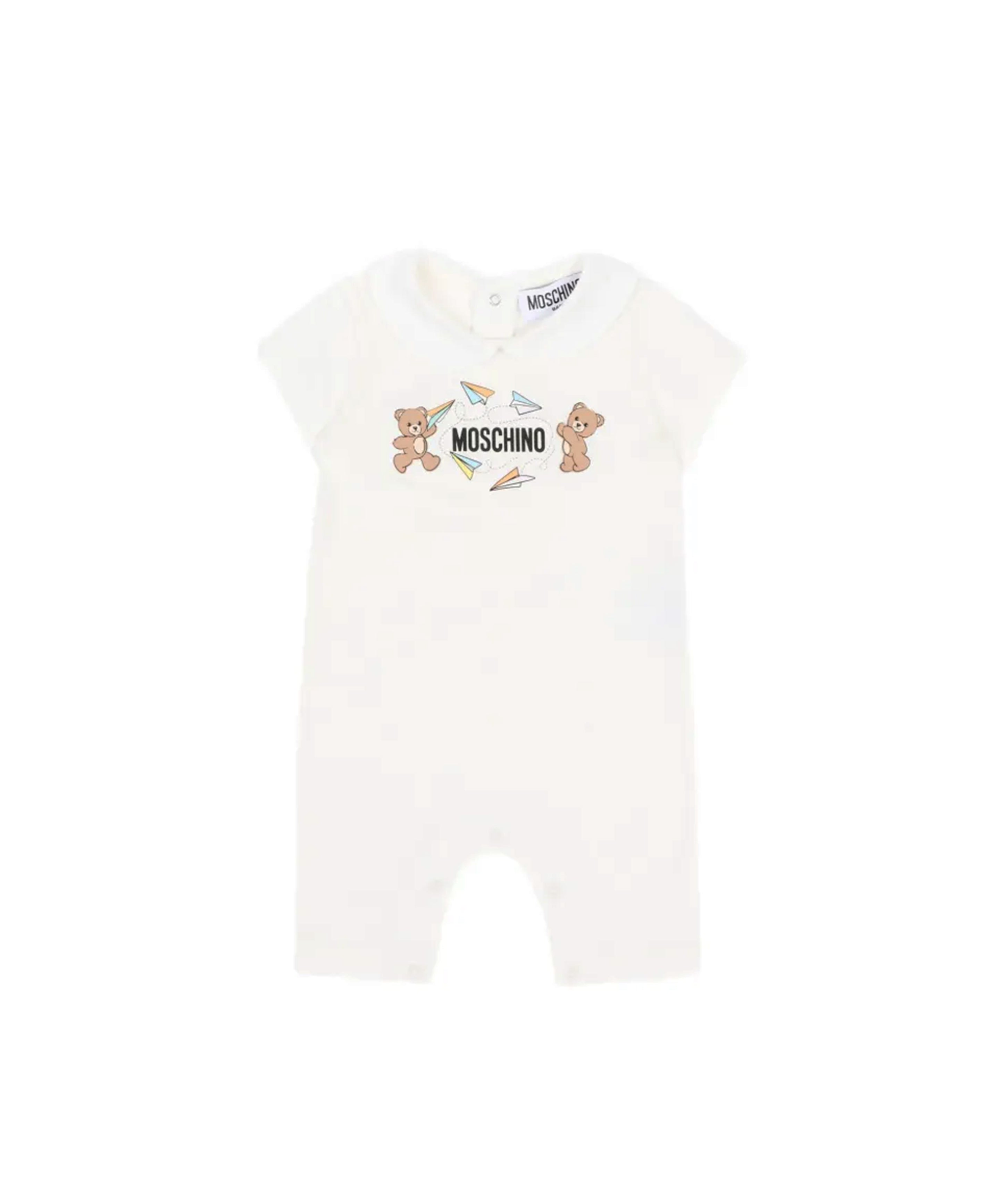 Moschino Kids Pagliaccetto Panna con Stampa e Chiusura con Bottoni sul Retro per Neonati