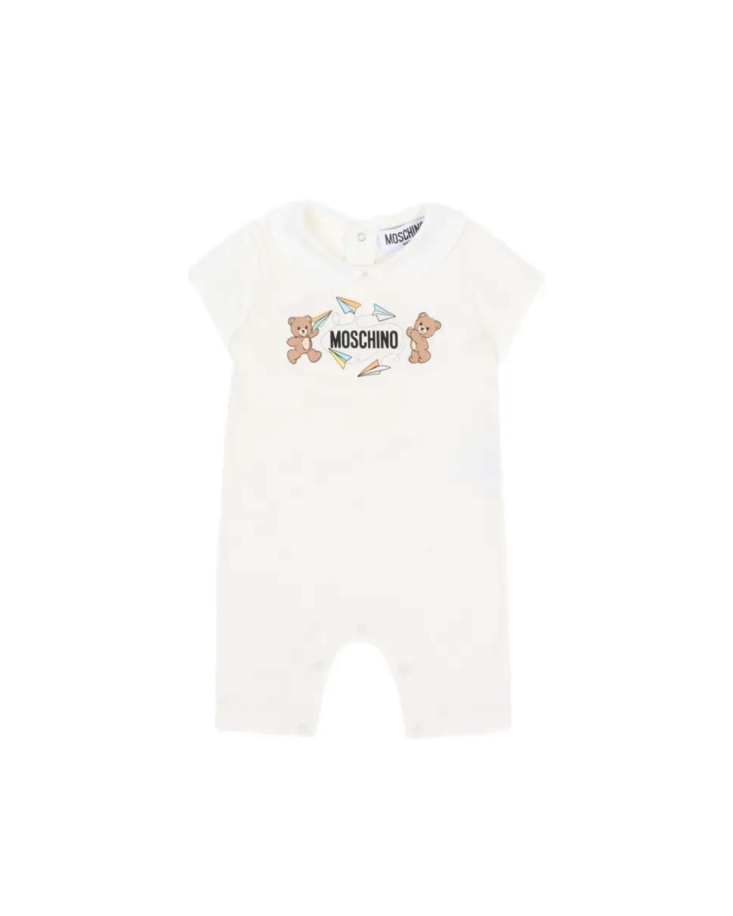 Moschino Kids Pagliaccetto Panna con Stampa e Chiusura con Bottoni sul Retro per Neonati
