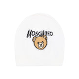 Moschino Kids Cappellino Bianco in Maglia con Teddy Bear e Logo Unisex
