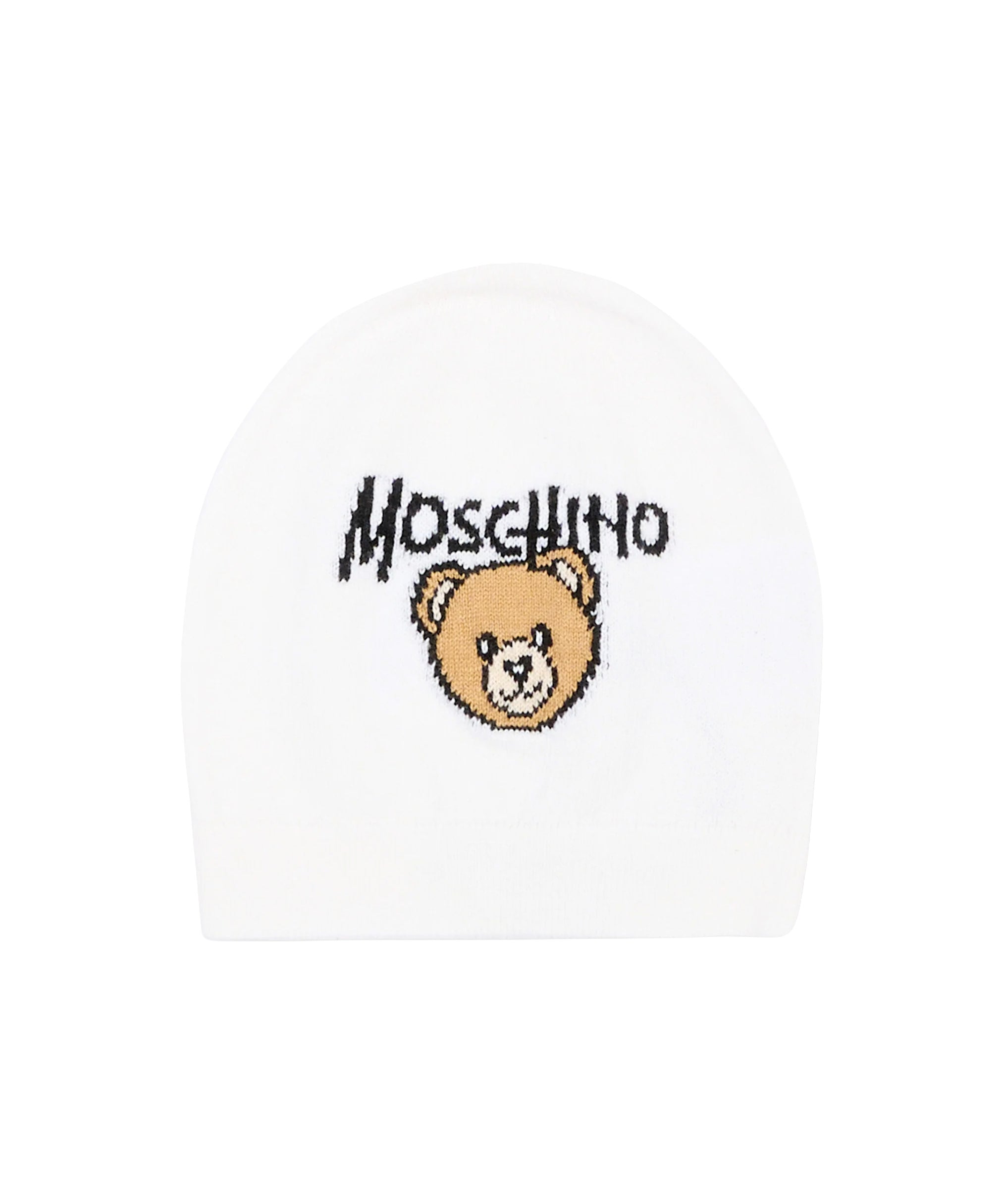 Moschino Kids Cappellino Bianco in Maglia con Teddy Bear e Logo Unisex