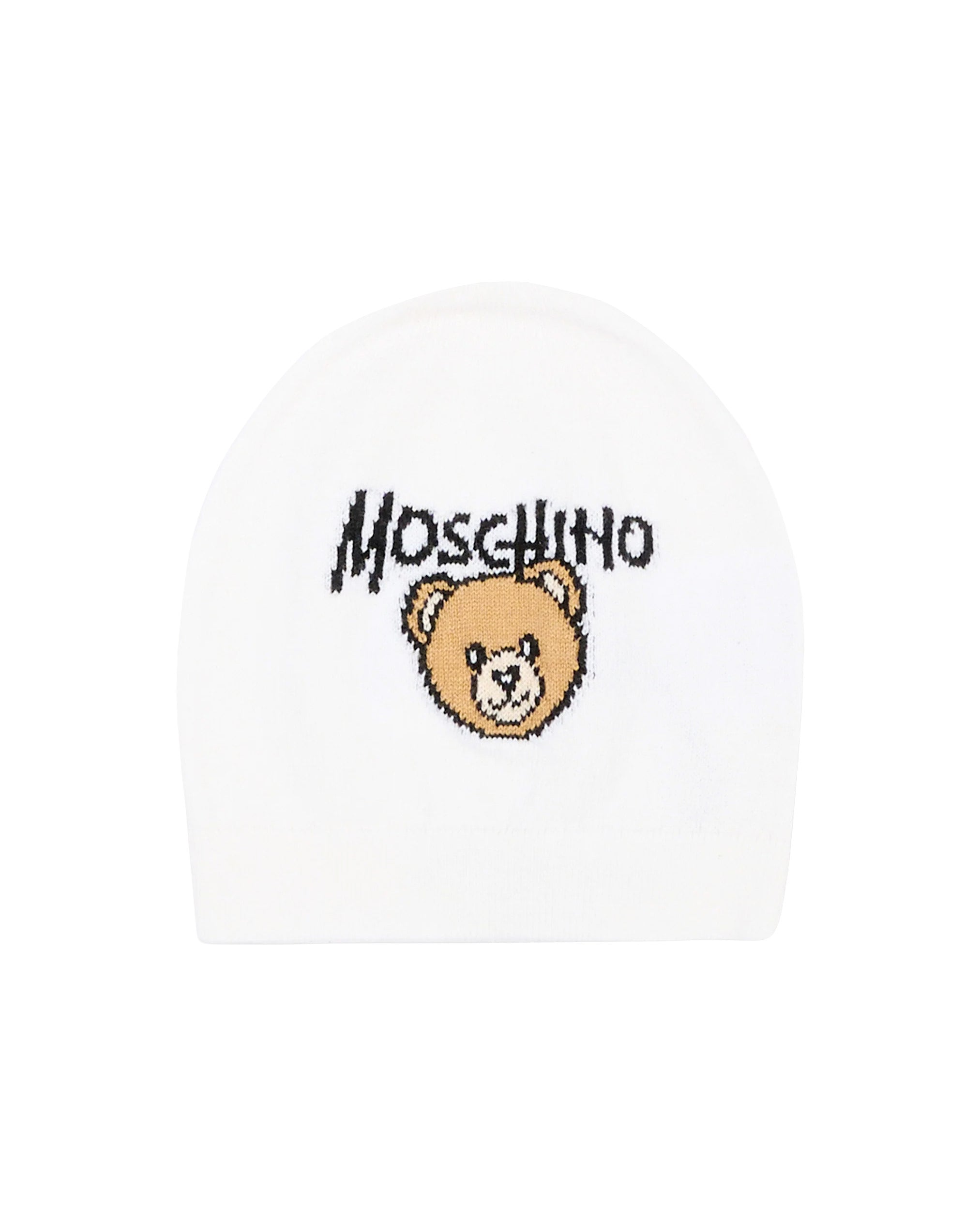 Moschino Kids Cappellino Bianco in Maglia con Teddy Bear e Logo Unisex