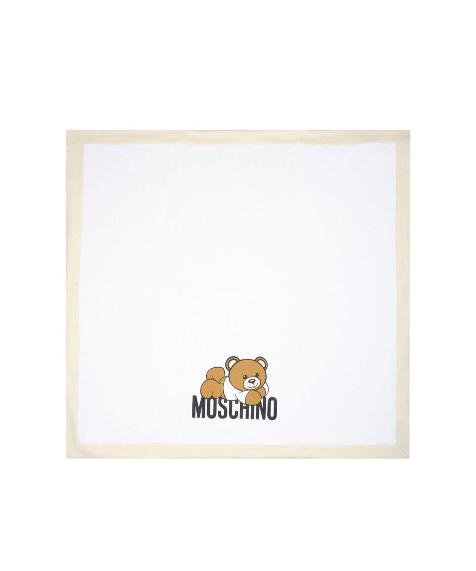 Moschino Kids Coperta Bianca/Beige con Stampa Teddy Bear per Neonati