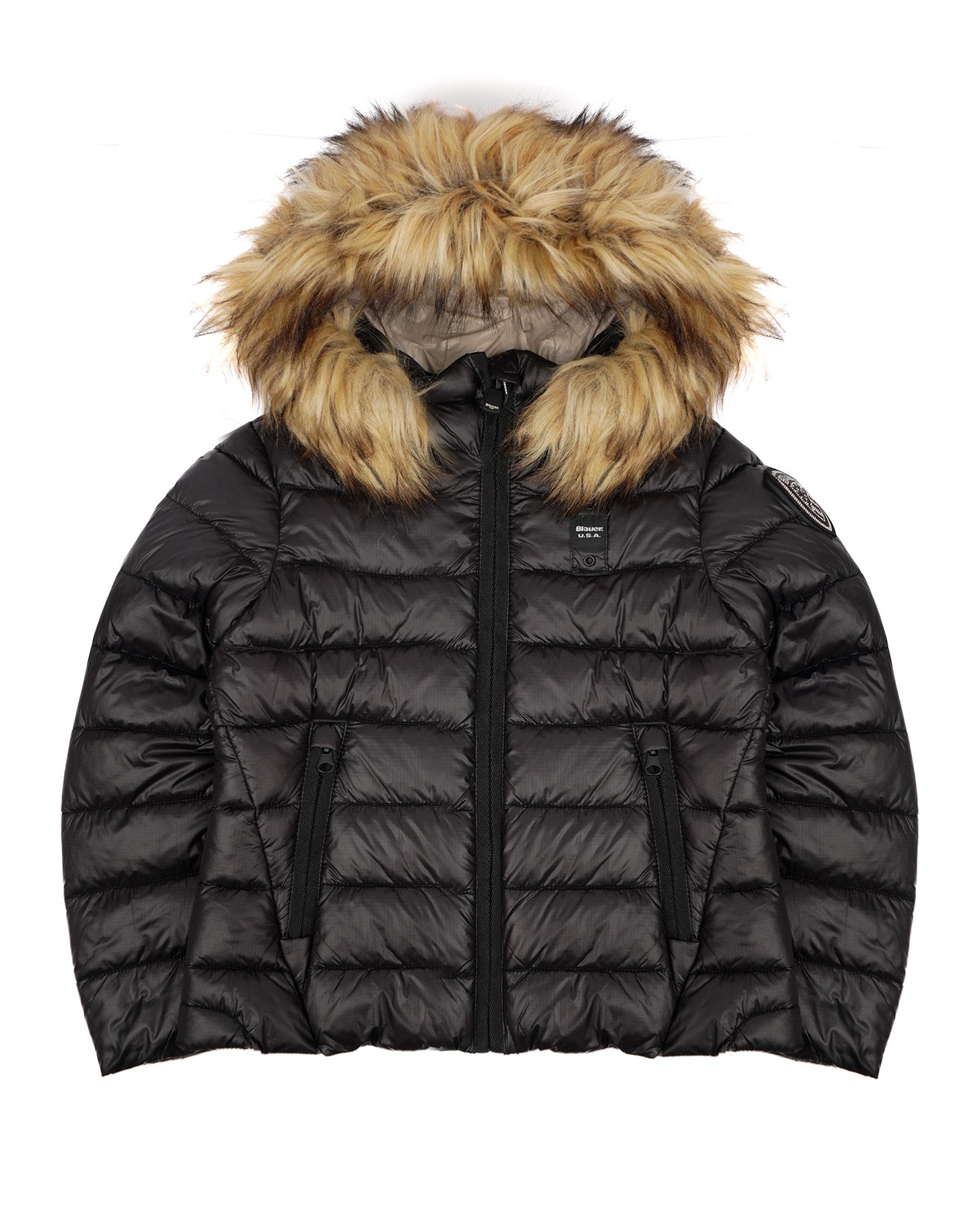 Blauer Kids Giubbino Nero con Capuccio e Pelliccia Ivory Junior per Bambine