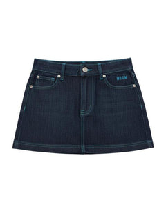 Msgm Kids Gonna in Denim con Logo Ricamato per Bambine