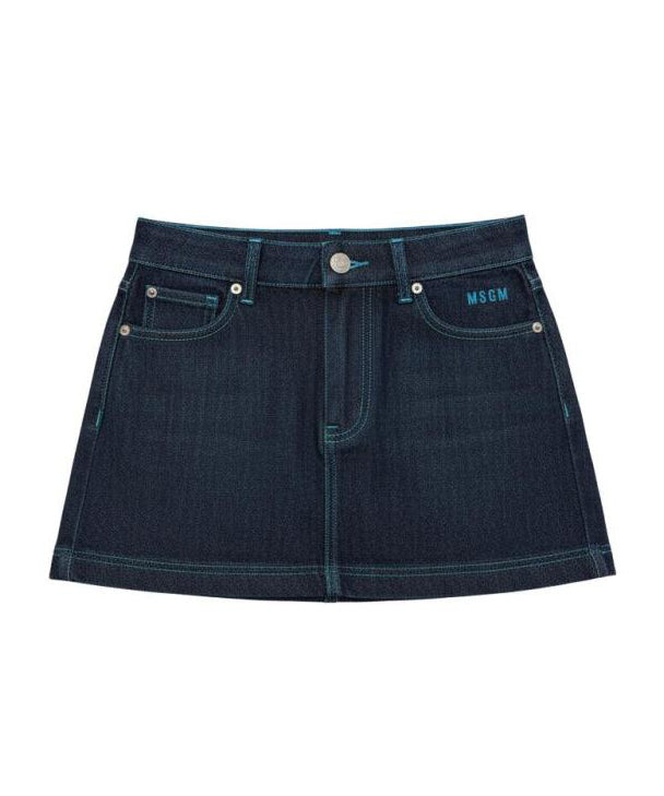 Msgm Kids Gonna in Denim con Logo Ricamato per Bambine