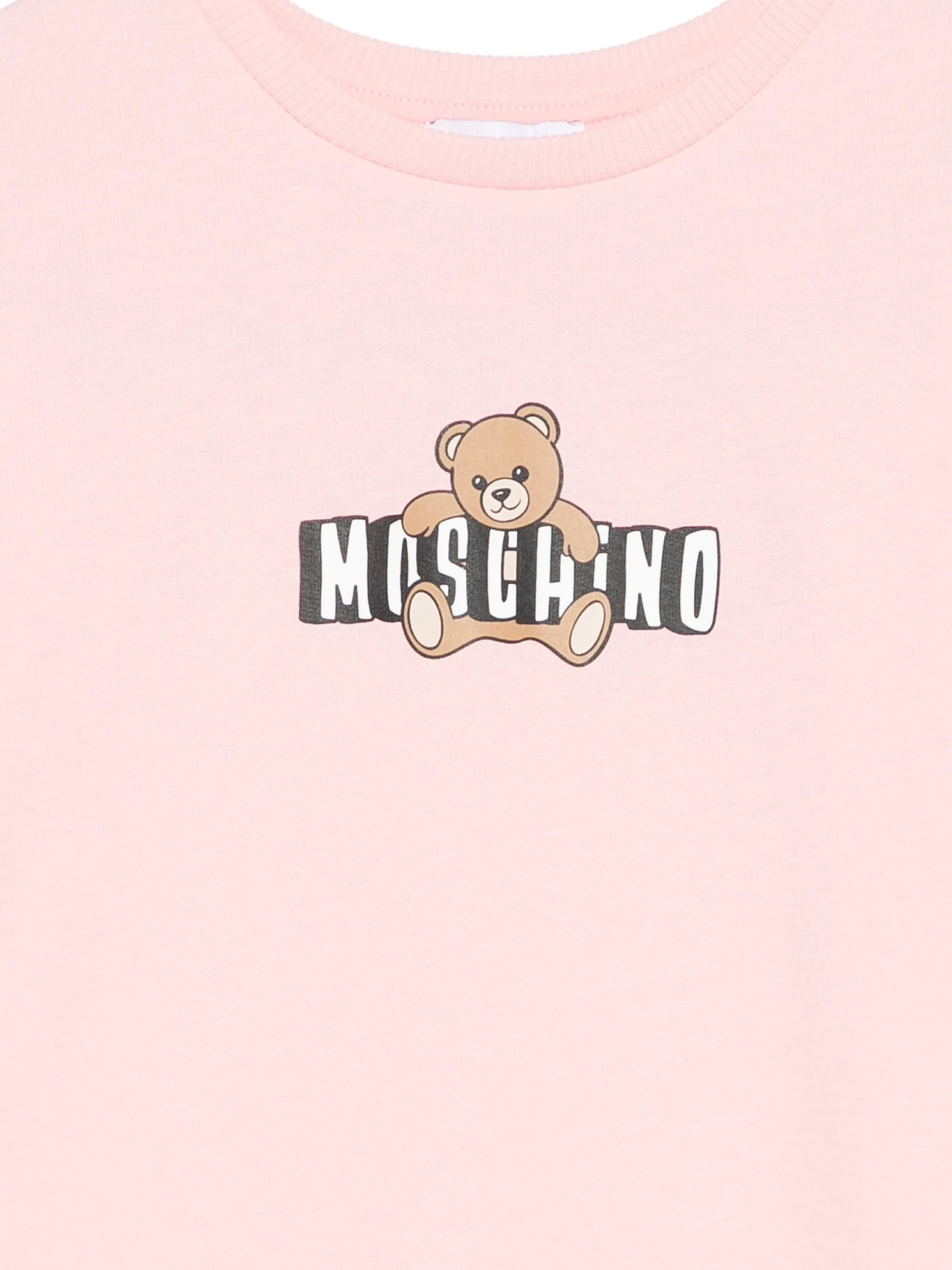 Moschino Kids Abito Rosa con Gonna Rouches e Logo Teddy Bear per Bambine