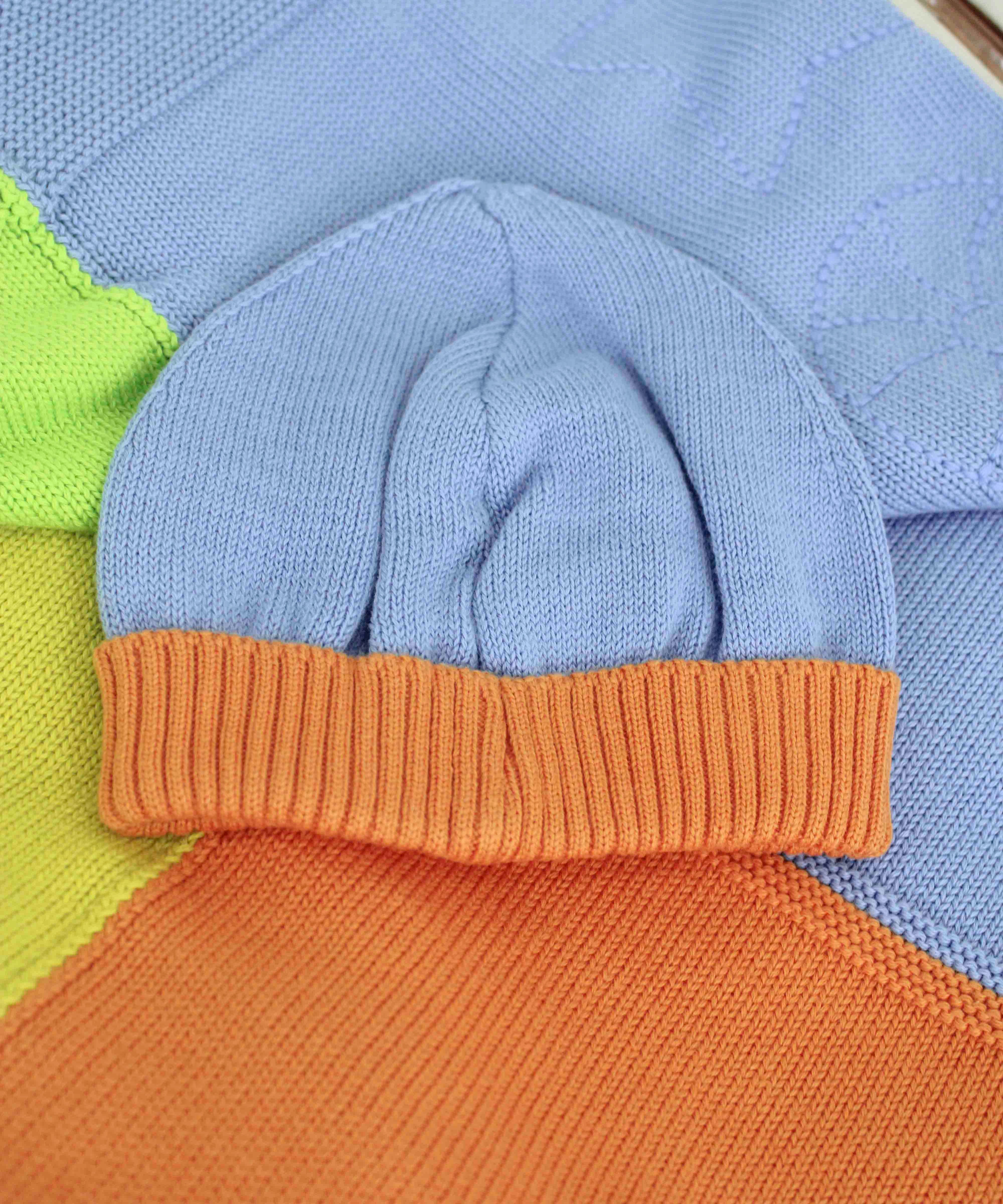 Le Coconne Cappello Azzurro/Arancio per Neonati