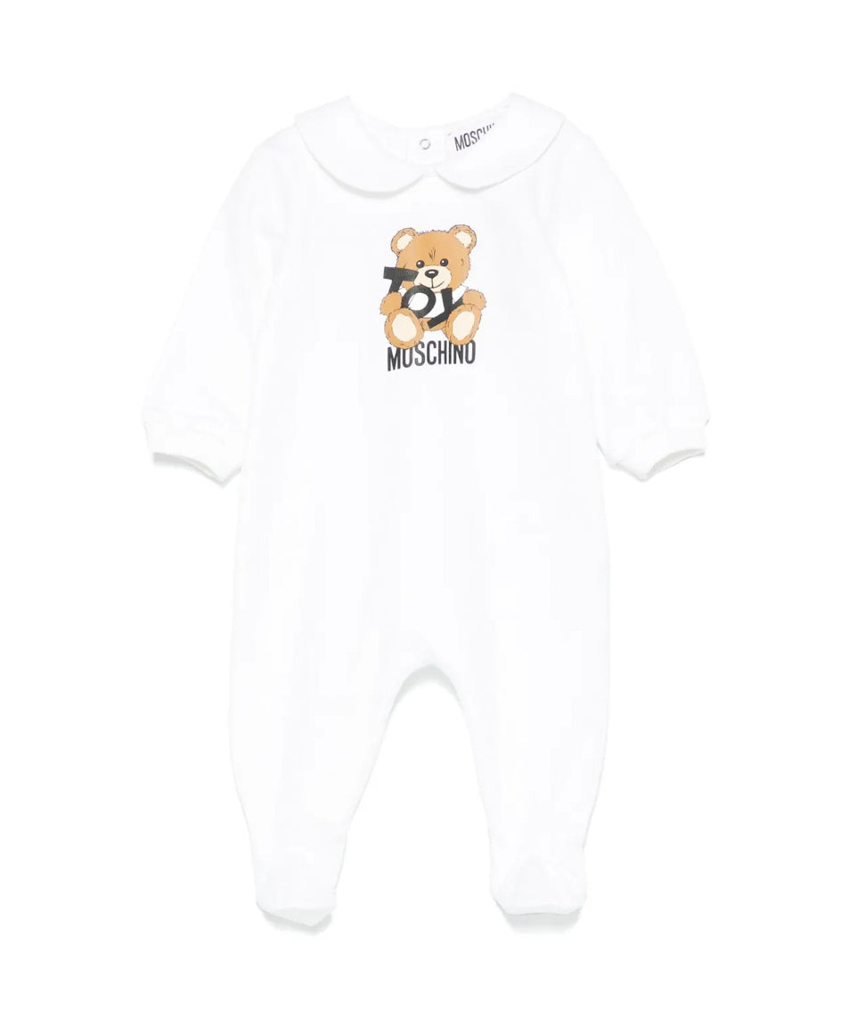 Moschino Kids Tutina Bianca con Stampa Toy per Neonati