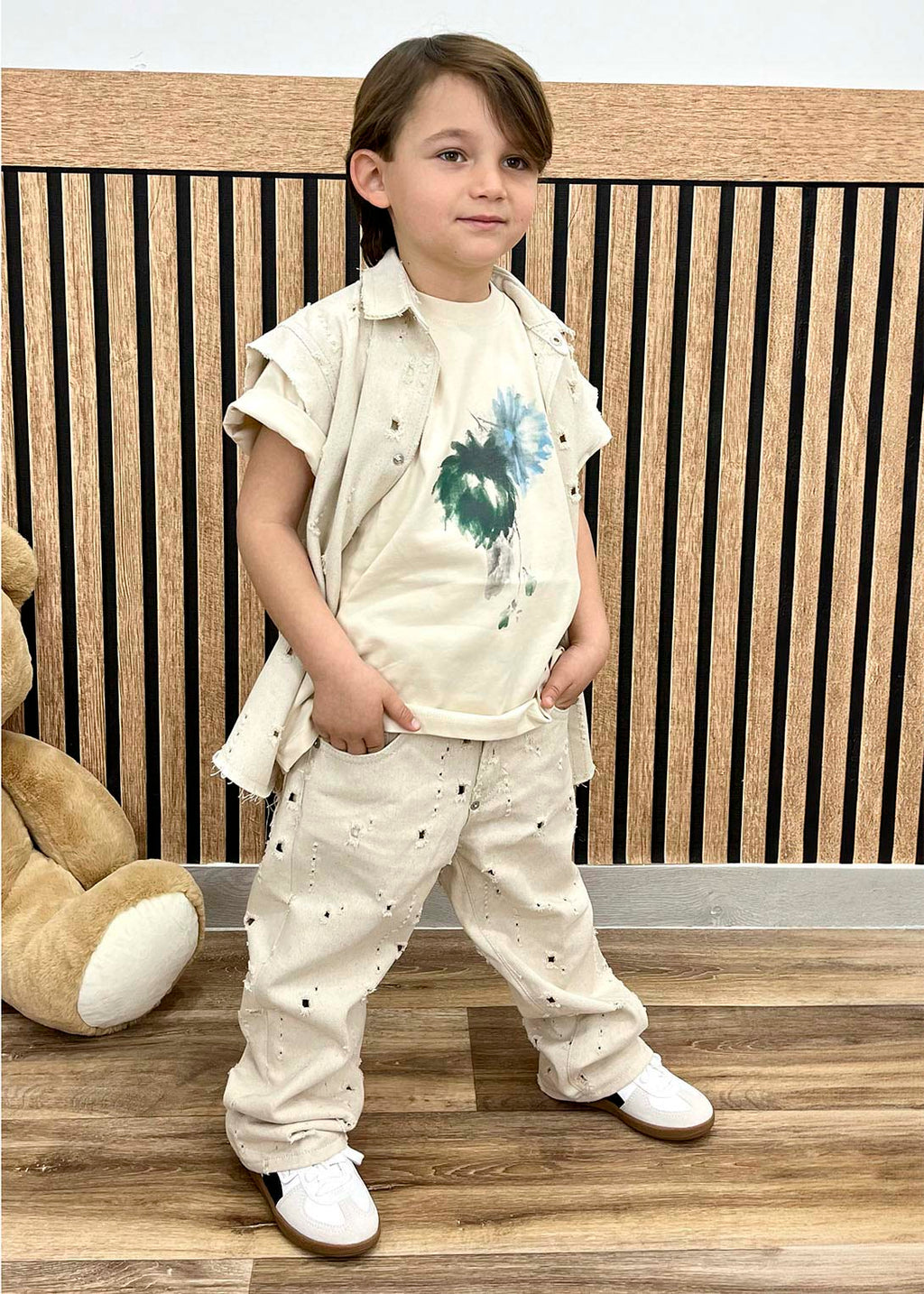 I'm Brian Camicia Smanicata Denim Beige per Bambini