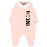 Moschino Kids Tutina Rosa con Logo Vertical per Neonate