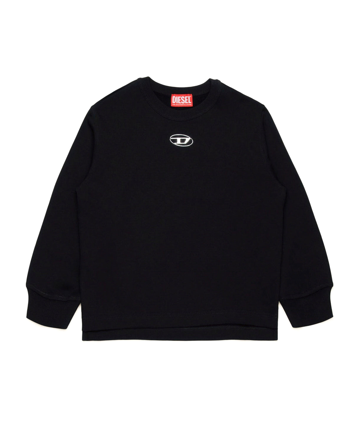 Diesel Kids Felpa Girocollo Nera con Logo Oval D per Bambini