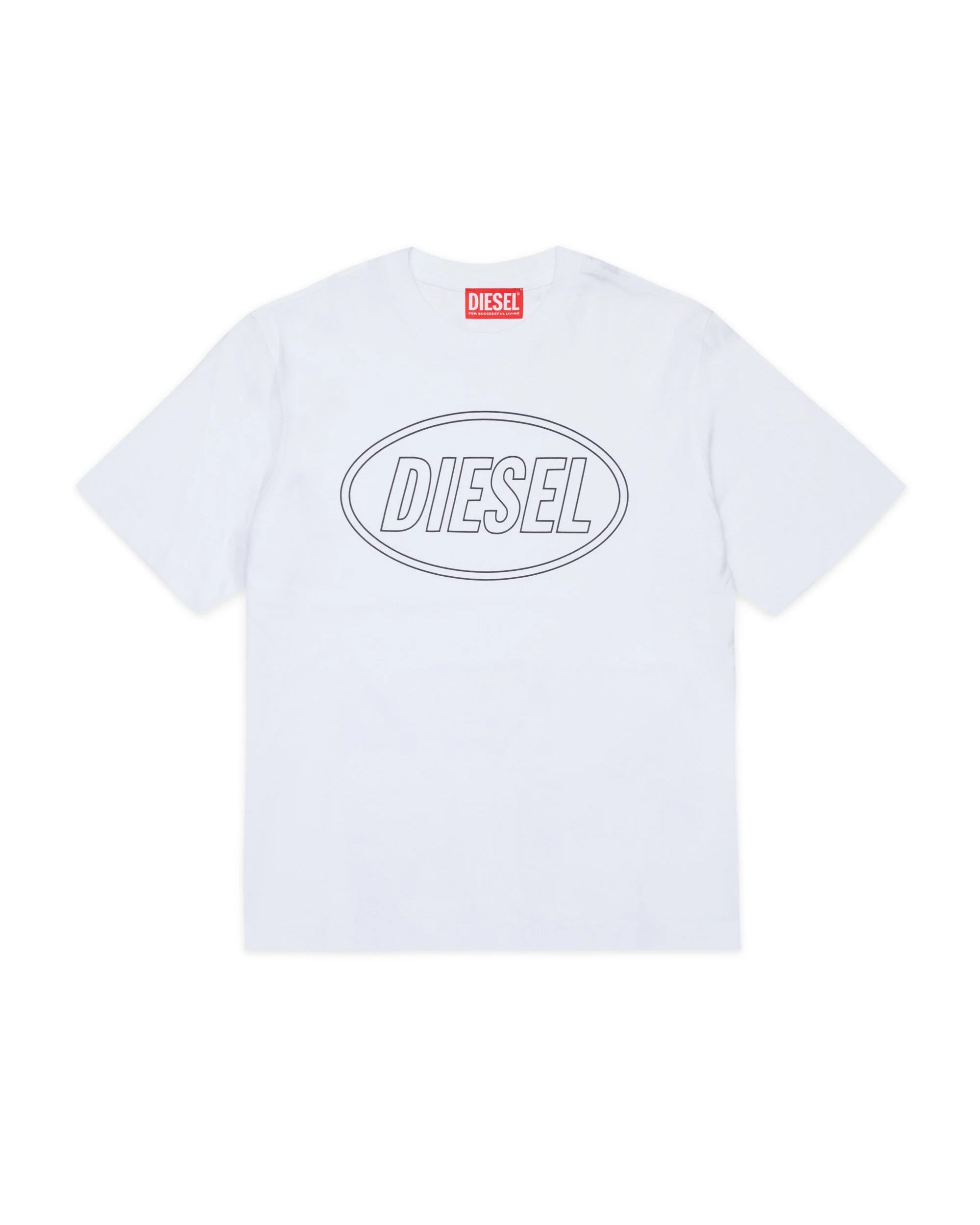 Diesel Kids T-shirt Bianca con Stampa Logo Oval Unisex per Bambini