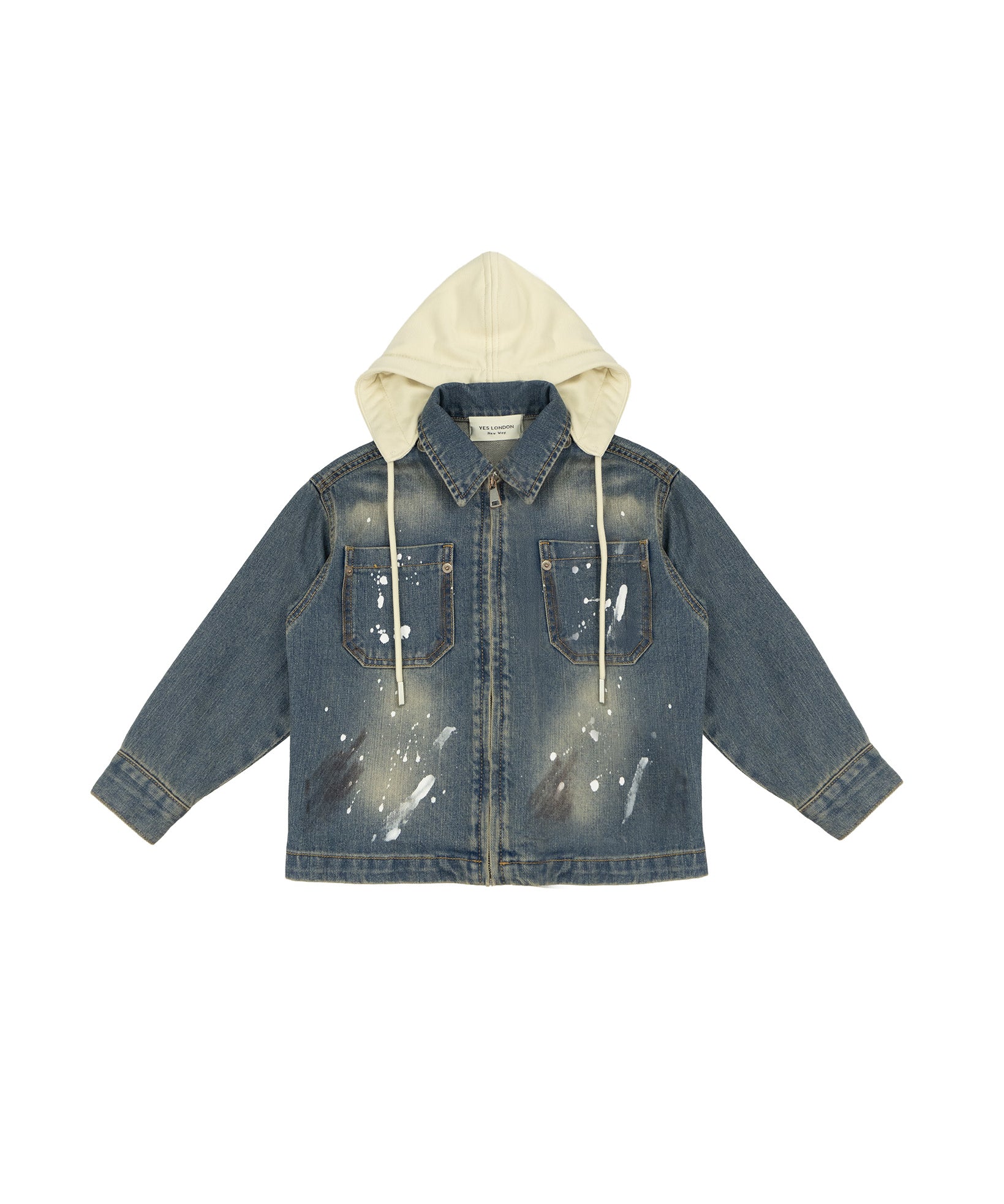 Yes London Kids Giacca Denim con Cappuccio Beige per Bambini