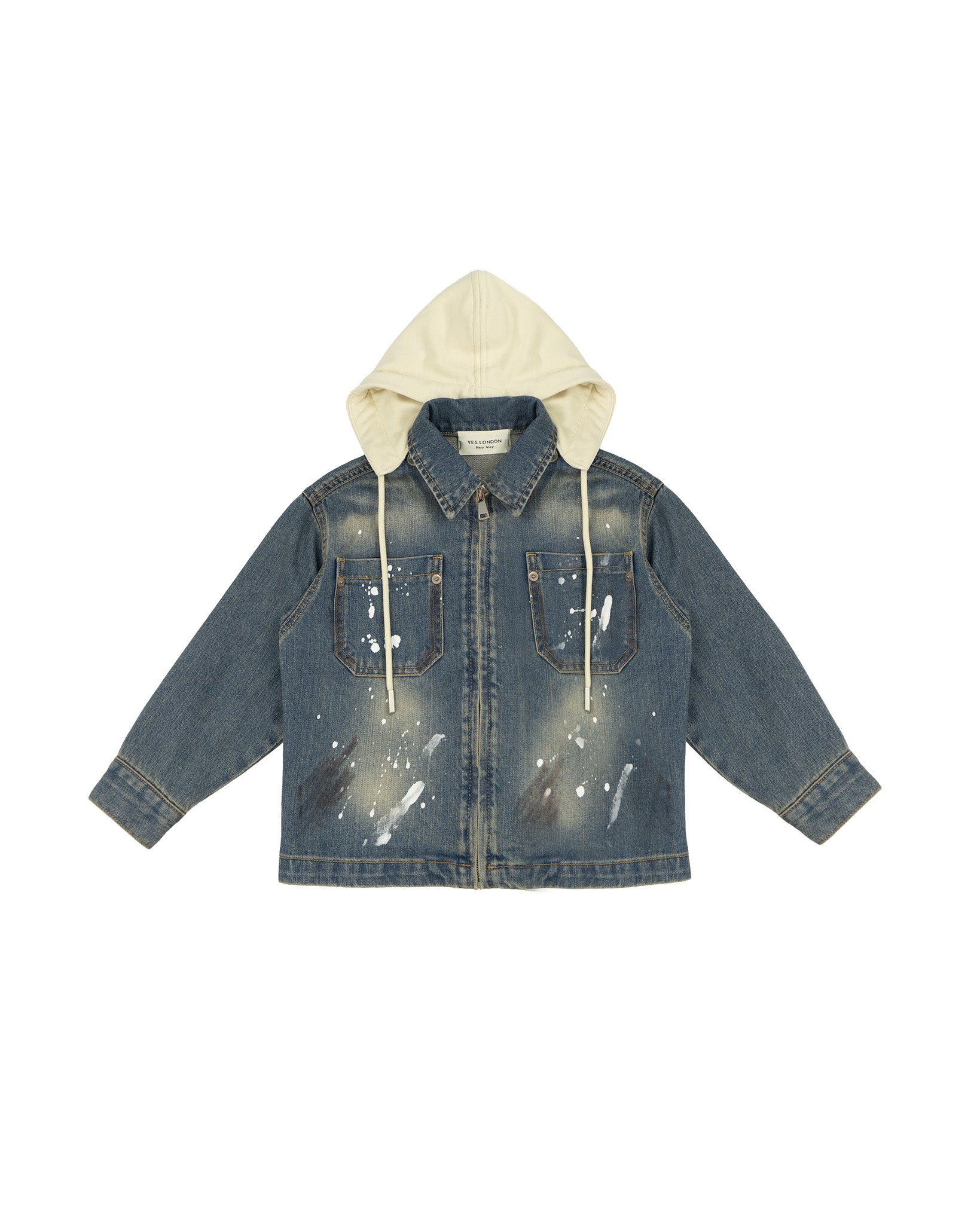 Yes London Kids Giacca Denim con Cappuccio Beige per Bambini