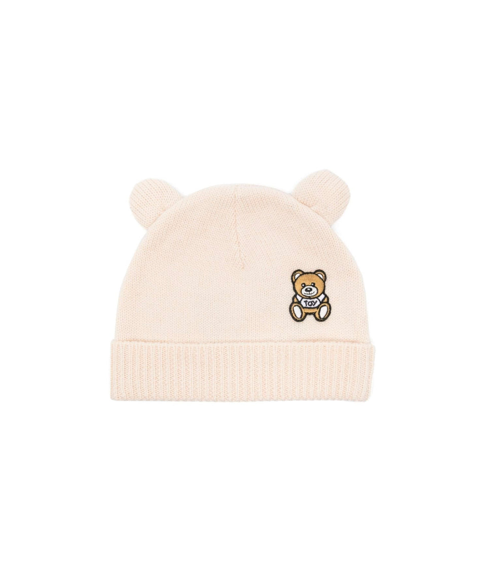 Moschino Kids Cappello Beige con Applicazione Teddy Bear per Neonati