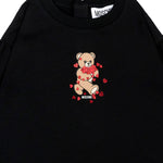 Moschino Kids Vestito Nero con Balza e Stampa Teddy Bear con Cuori per Neonate