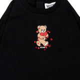Moschino Kids Vestito Nero con Balza e Stampa Teddy Bear con Cuori per Neonate