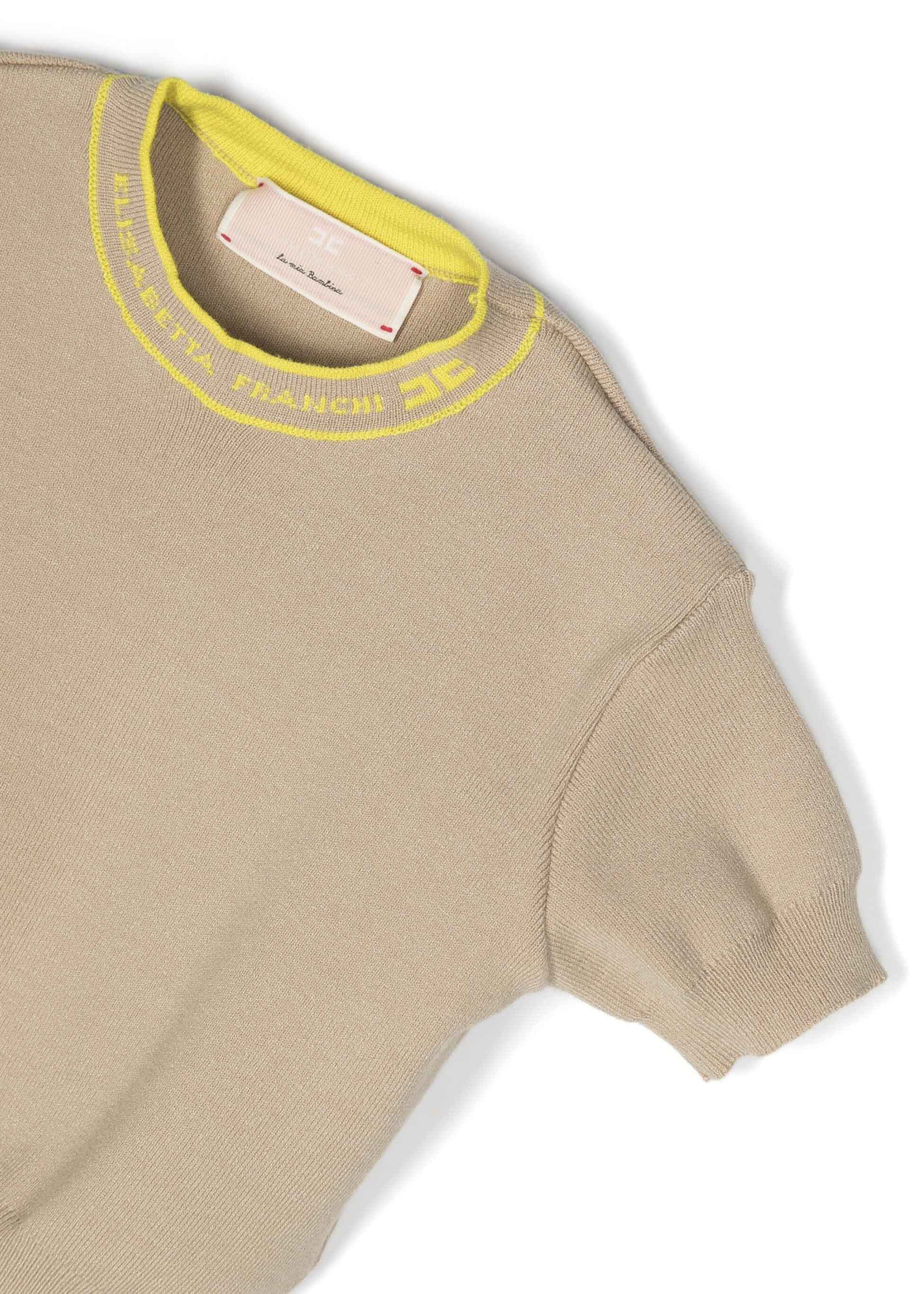 Elisabetta Franchi La Mia Bambina T-shirt con Girocollo Logato Sabbia/Cedro