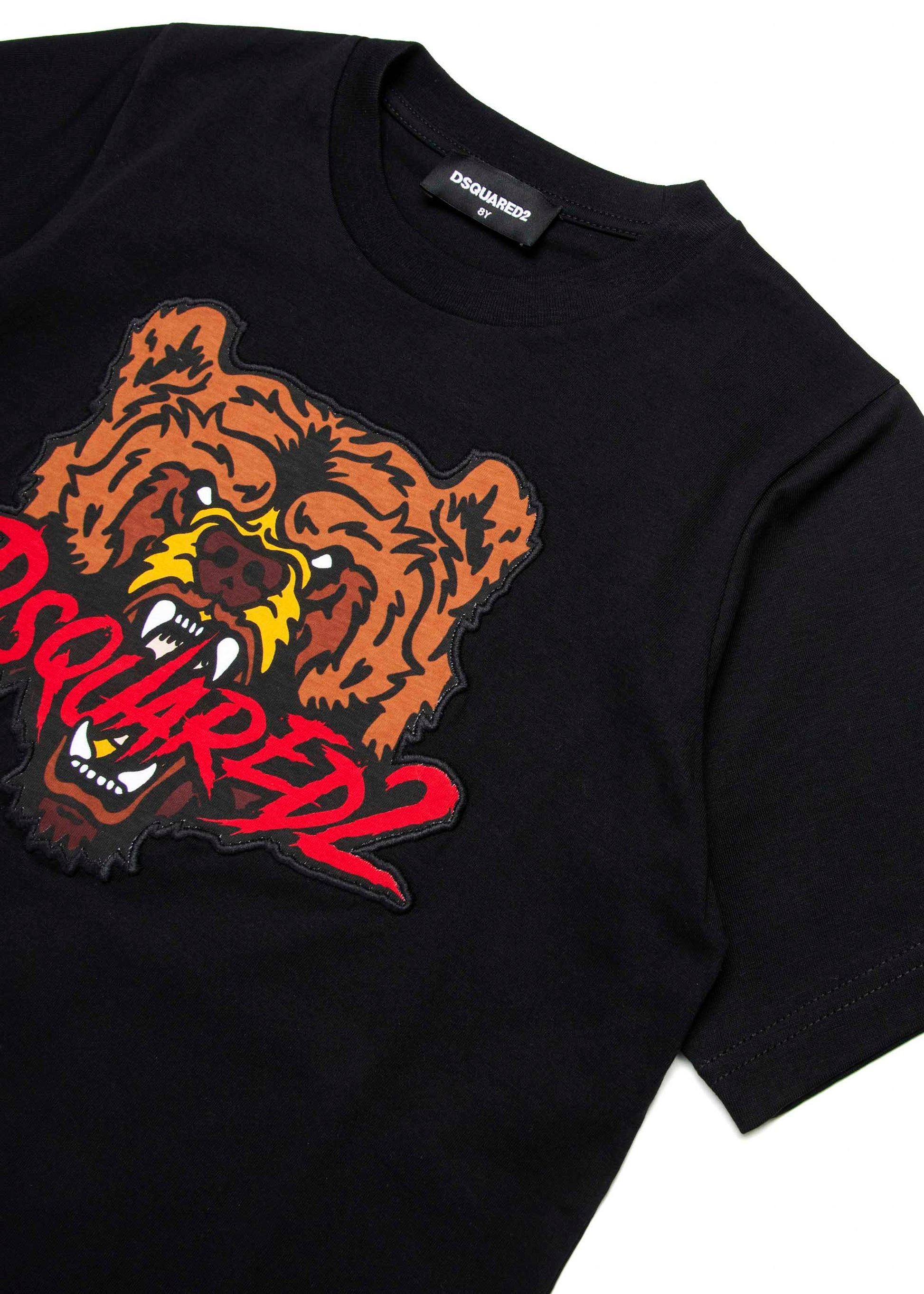 Dsquared2 Kids T-shirt Nera con Patch Bear per Bambini
