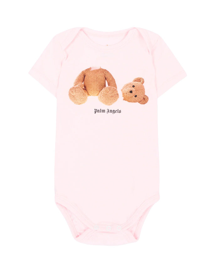 Palm Angels Kids Tripack Body Rosa Grigio e Cocco Stampa Teddy per Neonate